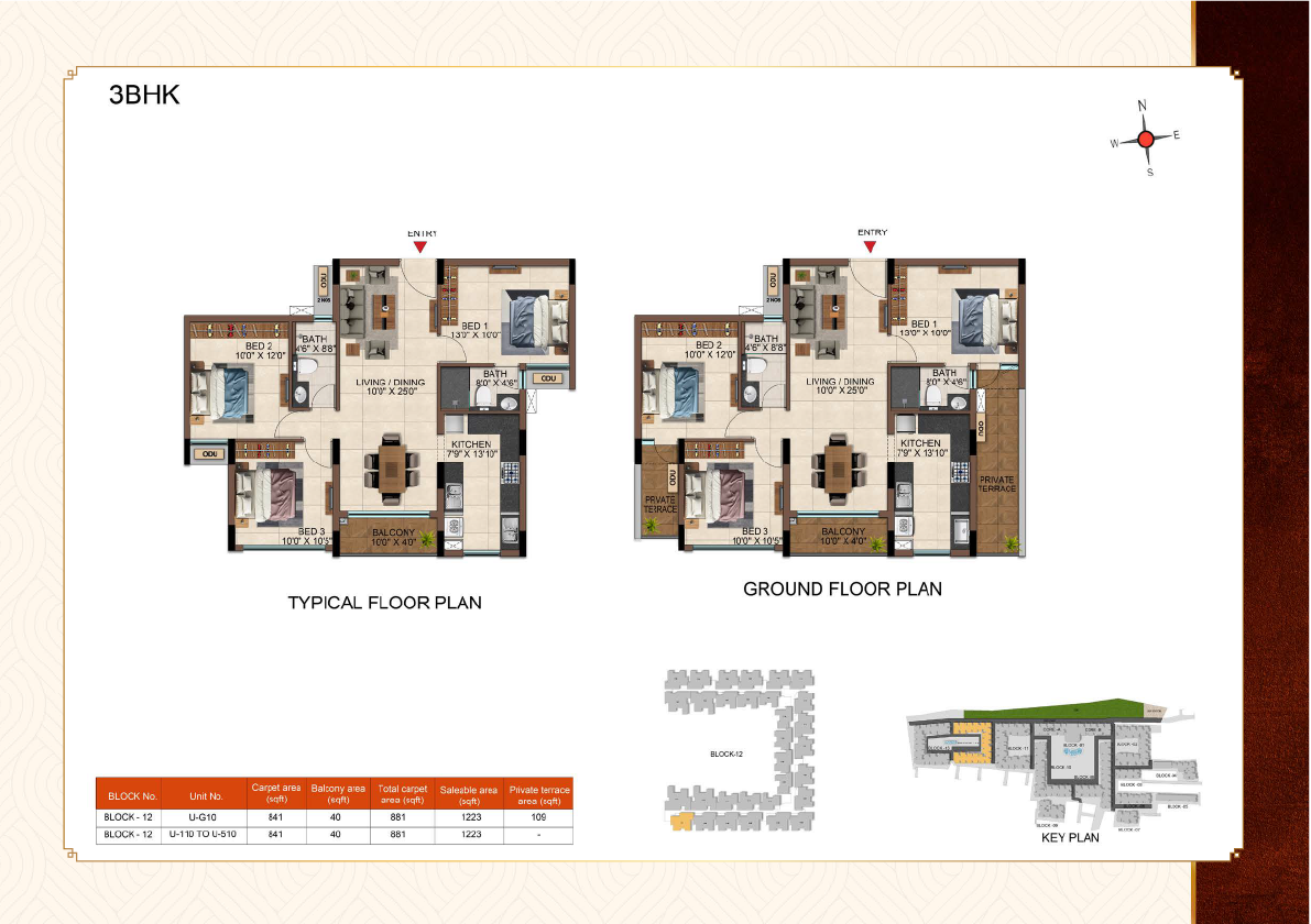 3BHK -1223sqft